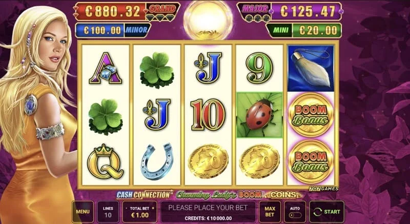 Cash Connection - Charming Lady's Boom Coins - Gridi ya 5x3 ikiwa na alama za bahati
